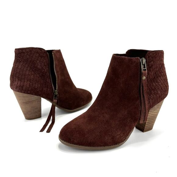 Sole Society Zada Women Red Wine Ankle Boot Size 8.5 Suede Cuban Heel Almond Toe - Picture 16 of 16